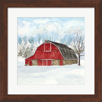 Framed Winter Barn Quilt II Print