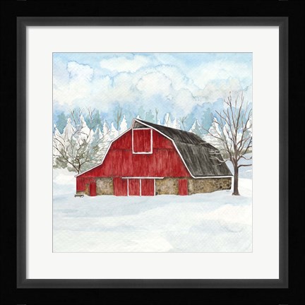 Framed Winter Barn Quilt II Print
