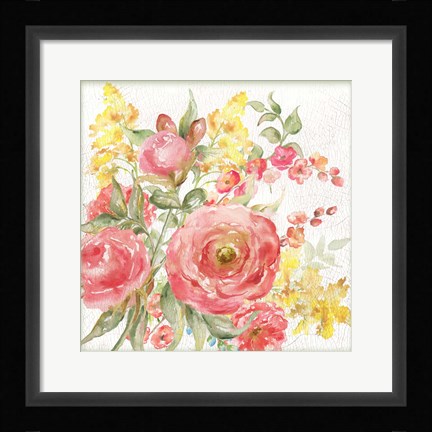 Framed Romantic Watercolor Floral Bouquet Print