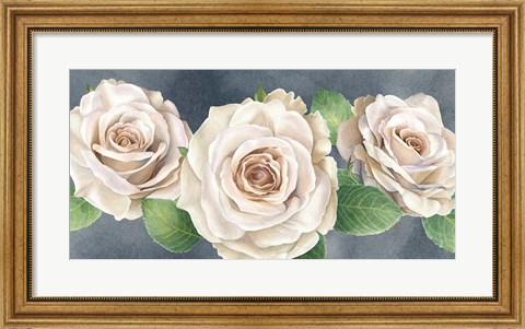Framed Ivory Roses on Gray Landscape I Print