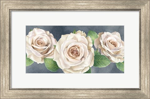 Framed Ivory Roses on Gray Landscape I Print
