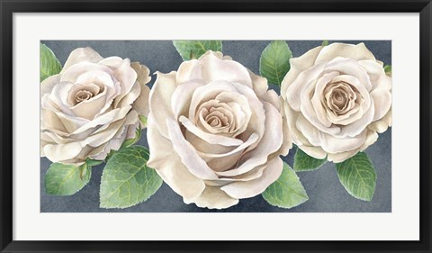 Framed Ivory Roses on Gray Landscape II Print