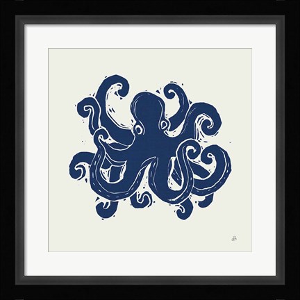 Framed Primitive Sea IV Navy Print