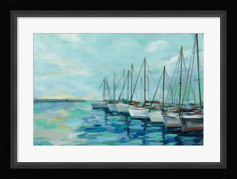 Framed Breakwater and Boats Print