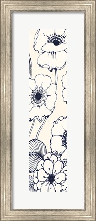 Framed Navy Pen and Ink Flowers II Crop Print