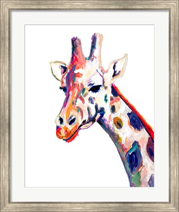 Framed Colorful Giraffe on White Print