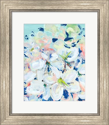 Framed White Orchids on Blue Print