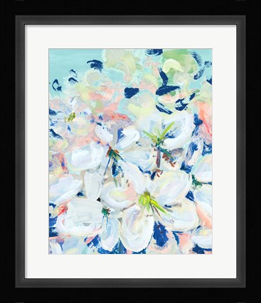 Framed White Orchids on Blue Print