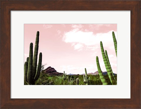 Framed Cactus Landscape Under Pink Sky Print