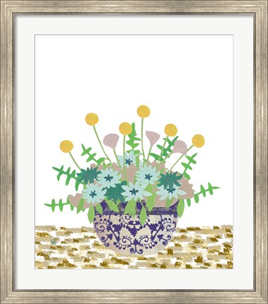 Framed Soft Blooms in Vase With Border IV Print