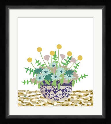 Framed Soft Blooms in Vase With Border IV Print