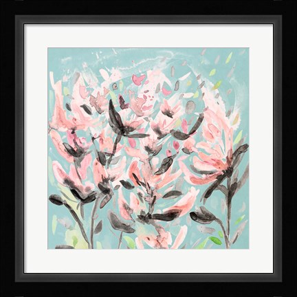 Framed Wild Flowers on Teal Print
