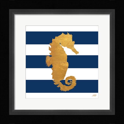 Framed Sea Creatures on Stripes I Print