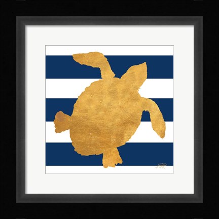 Framed Sea Creatures on Stripes III Print