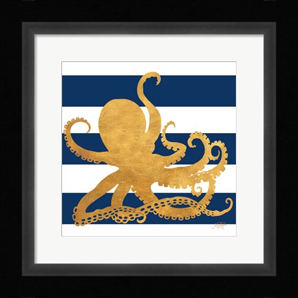 Framed Sea Creatures on Stripes IV Print