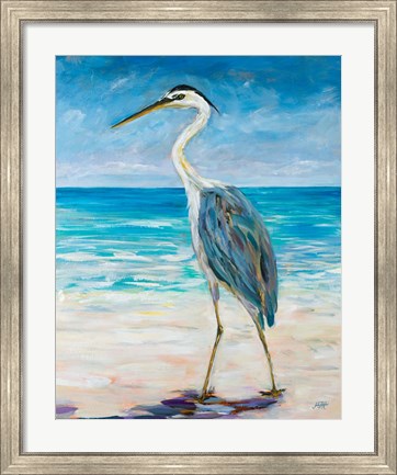 Framed Egret Beach Print