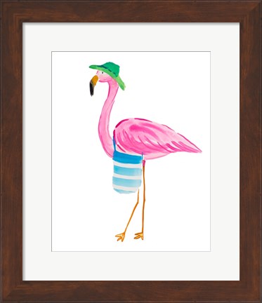 Framed Beach Flamingo I Print
