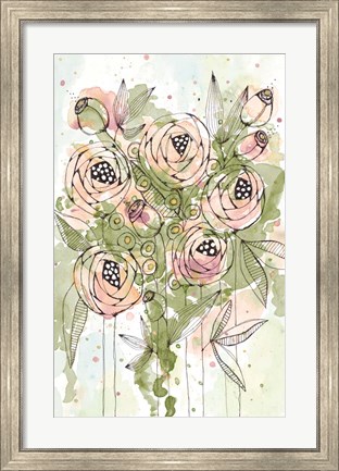 Framed Blush and Green Floral Print