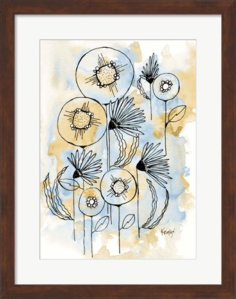 Framed Yellow and Blue Blooms I Print