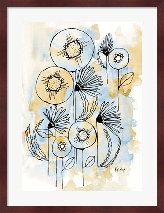 Framed Yellow and Blue Blooms I Print