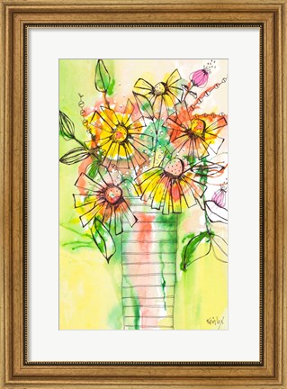 Framed Bursting Wildflowers in Vase Print