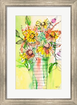 Framed Bursting Wildflowers in Vase Print