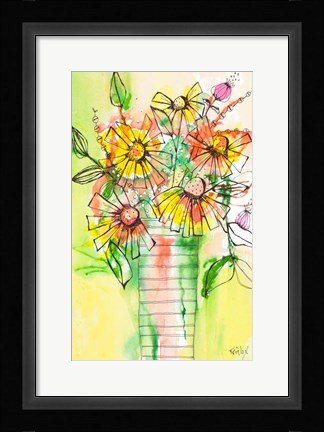 Framed Bursting Wildflowers in Vase Print