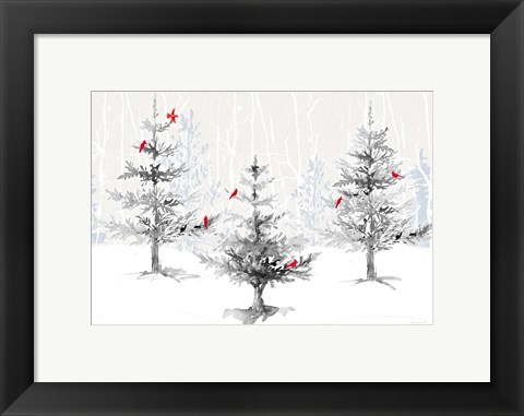 Framed Silver Forest with Cardinals Print