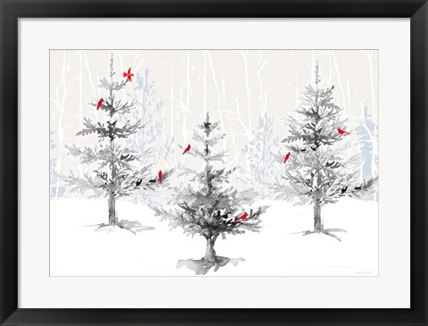 Framed Silver Forest with Cardinals Print