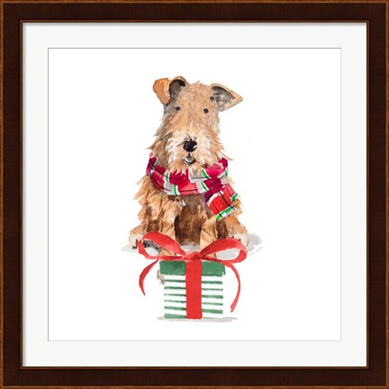 Framed Christmas Airedale Terrier Print