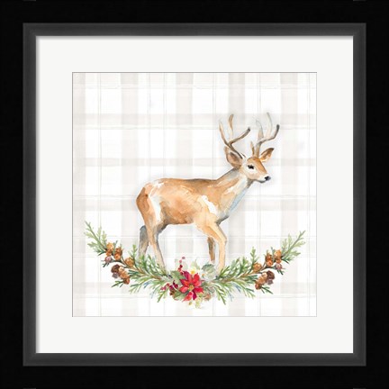 Framed Holiday Woodland Garland on Plaid II Print