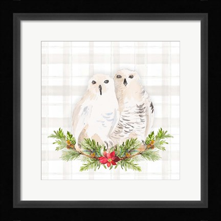 Framed Holiday Woodland Garland on Plaid IV Print