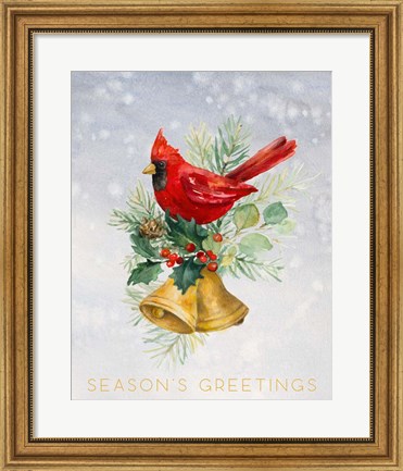 Framed Northern Cardinal Seasons Greetings Print