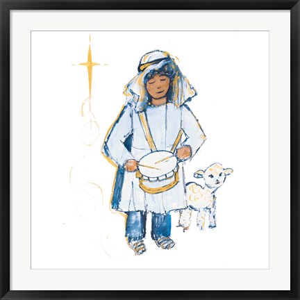Framed Drummer Boy And Lamb (blue and gold) Print