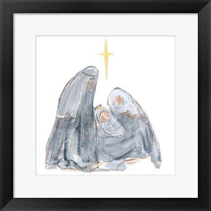Framed Gray and Gold Nativity with Star Print