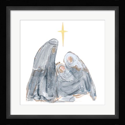 Framed Gray and Gold Nativity with Star Print