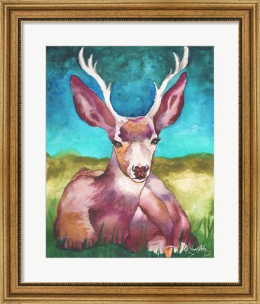 Framed Buck In A Field I Print