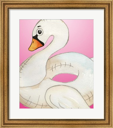 Framed Swan Float on Pink Print