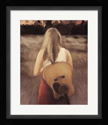 Framed Traveling With My Guitar Print
