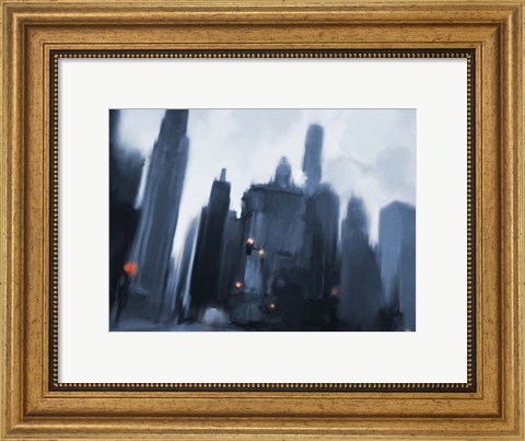 Framed Foggy Evening in the City Print