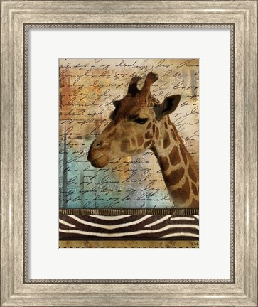 Framed Madagascar Safari with Blue I (Giraffe) Print