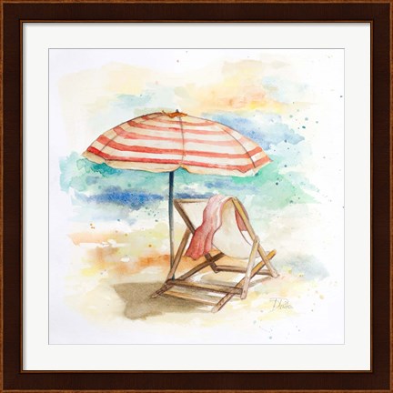 Framed Umbrella On The Beach II Print