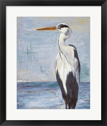 Framed Blue Heron On Blue II Print