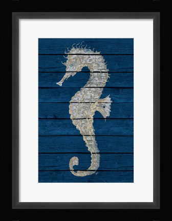 Framed Antique Seahorse on Blue II Print
