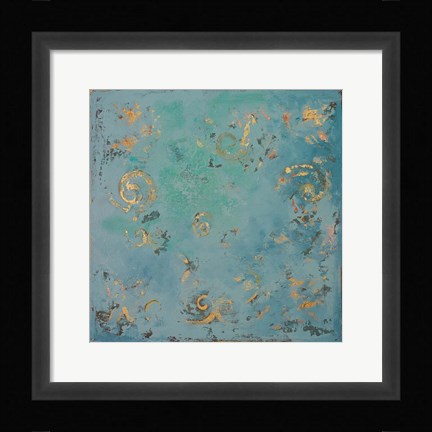 Framed Gold Swirls on Blue Print