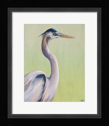 Framed Blue Heron on Green I Print