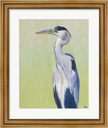 Framed Blue Heron on Green II Print