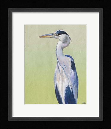 Framed Blue Heron on Green II Print