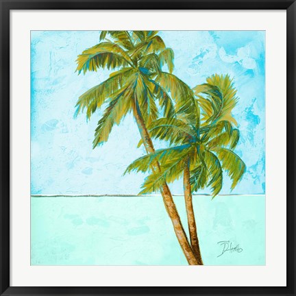 Framed Beach Palm Blue I Print