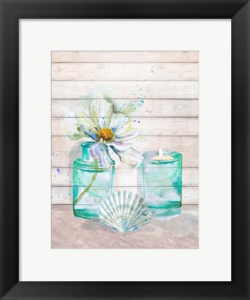 Framed Fresh Flowers and Shells I Print